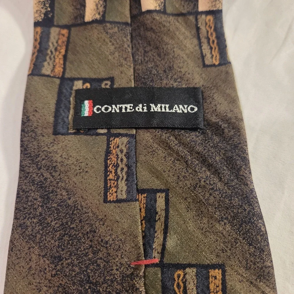 Conte di Milano 100% Silk Tie Men's‎ Necktie, Made In USA, Green Black Multi